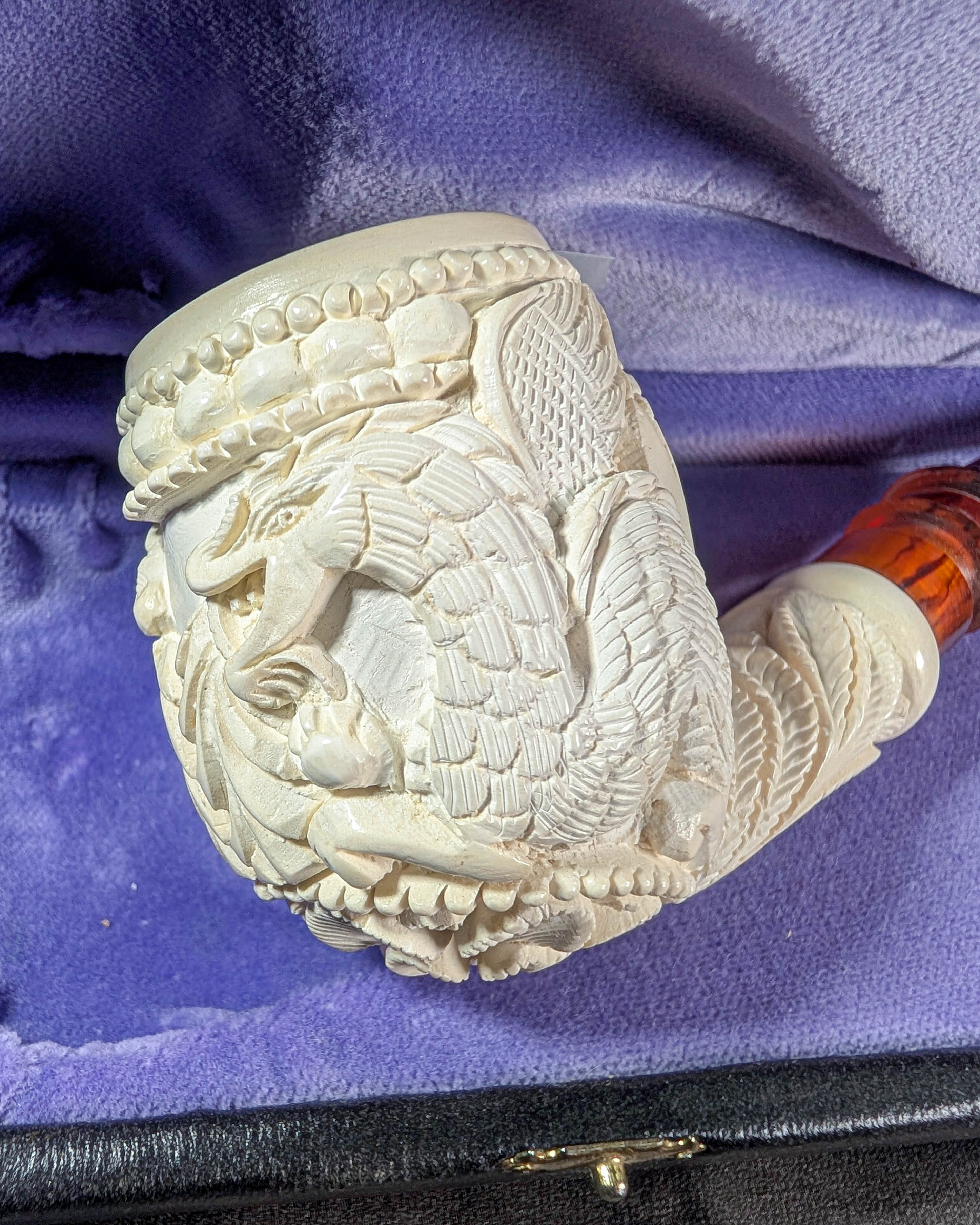 Meerschaumpfeife - florales Motiv mit Drachen
